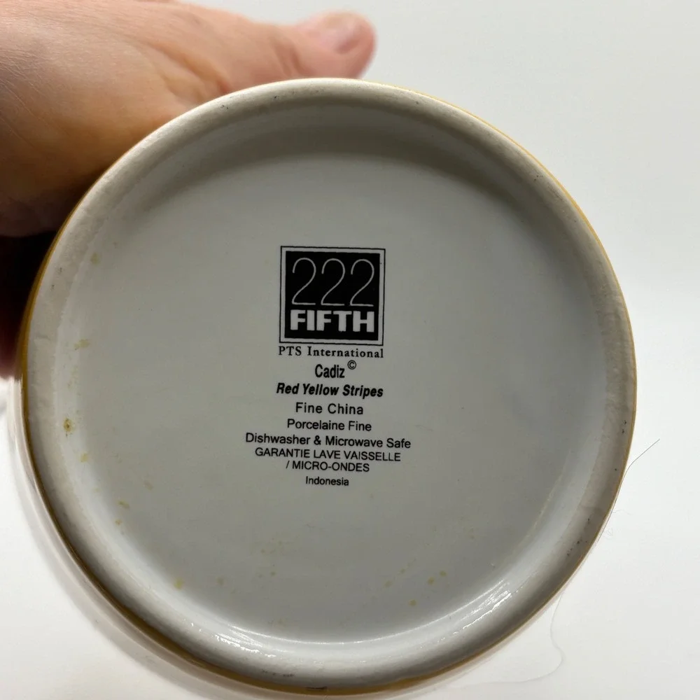 222 Fifth Cadiz Red‎ Yellow Stripes Fine China Small Bowl